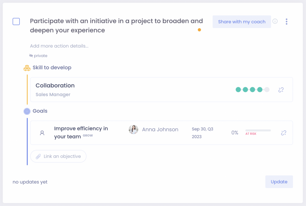 Example of competency or skill development goal on the Nestor platform