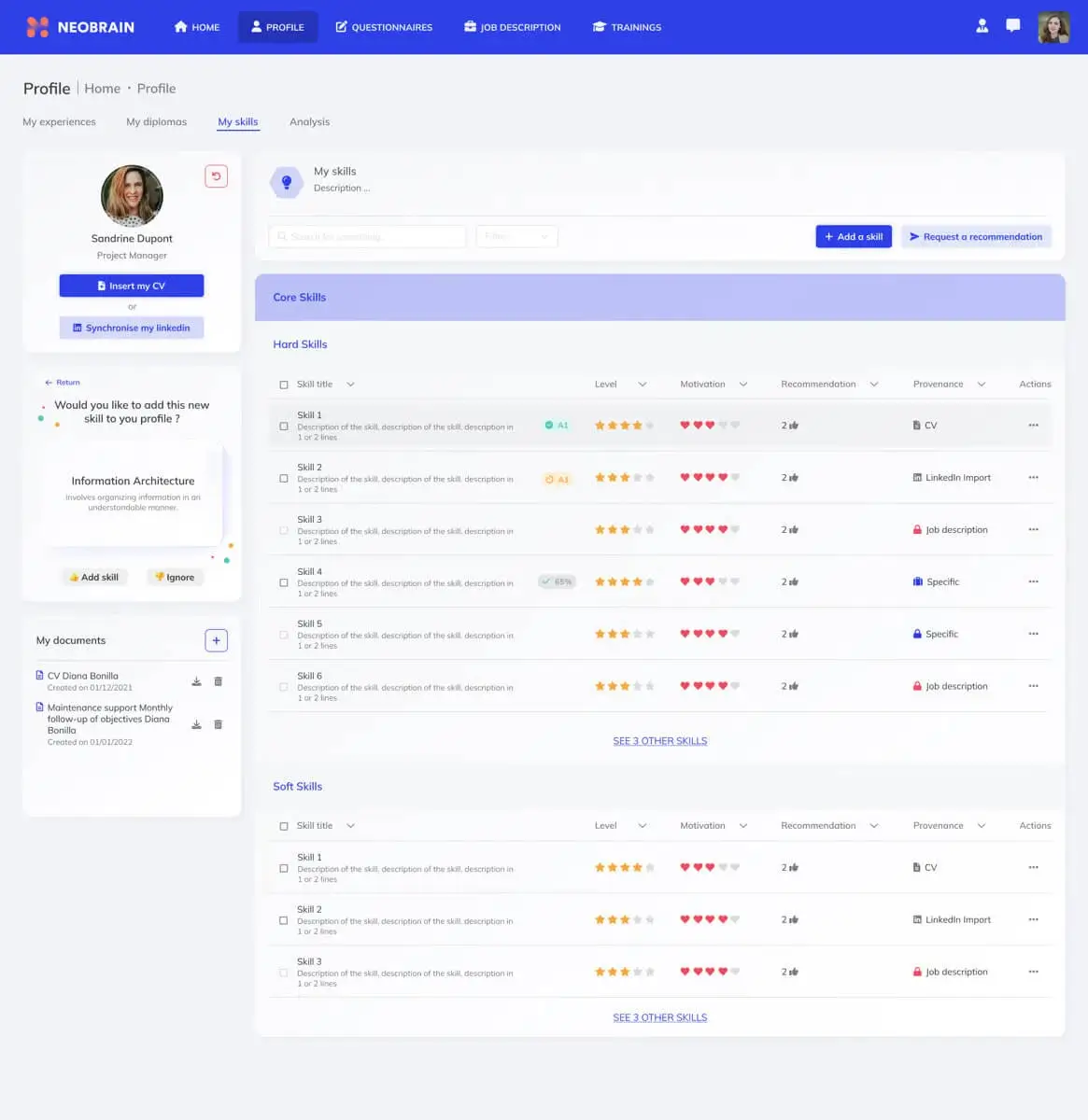 Neobrain Product Interface Snapshot Displaying A Skills Profile