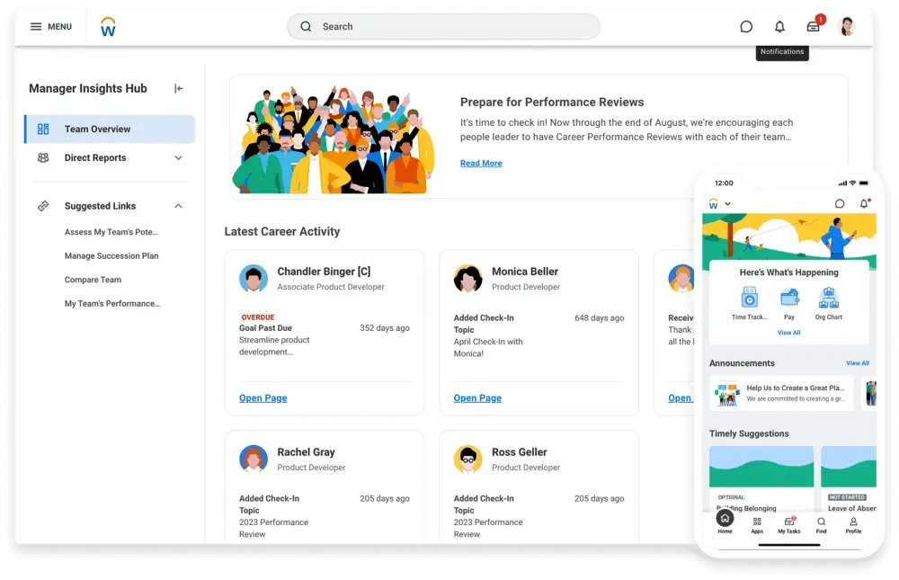 Workday Product Interface Snapshot Displaying The Manager Insights Hub