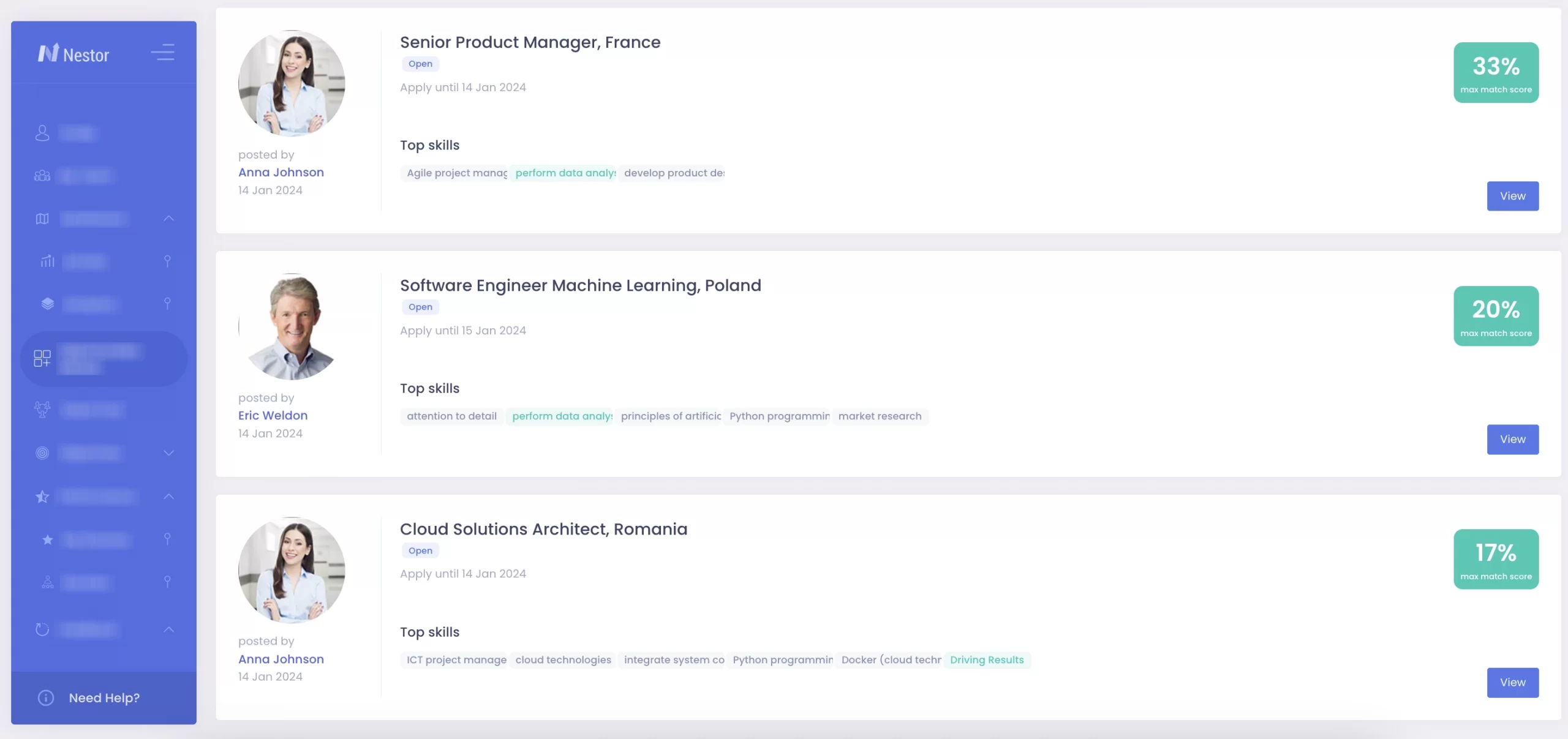 illustration of employees connecting with internal opportunities through Nestor.